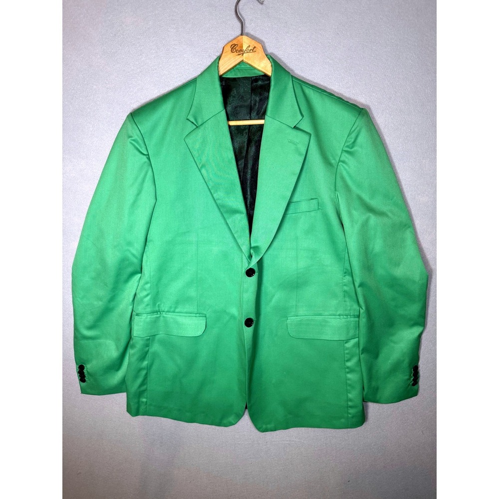 French Crown Mens Green Two Button Blazer Jacket Paisley Lining Size 44 Stylish